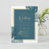 Invitation Peacock Blue Gold Alcohol ENK Chic Wedding Invitat (Debout devant)