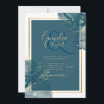 Invitation Peacock Blue Gold Alcohol ENK Chic Wedding Invitat<br><div class="desc">Ce mariage moderne fait partie d'une collection plus grande, regardez-les tous pour sélectionner la mise en page et le type de carte/papier qui correspond le mieux à vos besoins. Il présente un effet abstrait à l'ombre de l'encre qui s'intègre bien avec votre thème de couleur choisi pour un printemps, été,...</div>