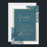 Invitation Peacock Blue Gold Alcohol ENK Chic Wedding Invitat<br><div class="desc">Ce mariage moderne fait partie d'une collection plus grande, regardez-les tous pour sélectionner la mise en page et le type de carte/papier qui correspond le mieux à vos besoins. Il présente un effet abstrait à l'ombre de l'encre qui s'intègre bien avec votre thème de couleur choisi pour un printemps, été,...</div>