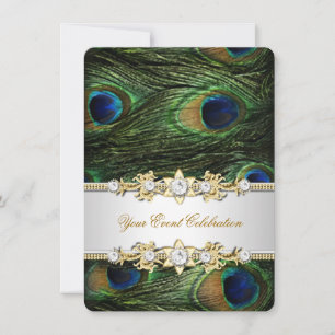 Invitation Peacock Blue Green Gold Soft