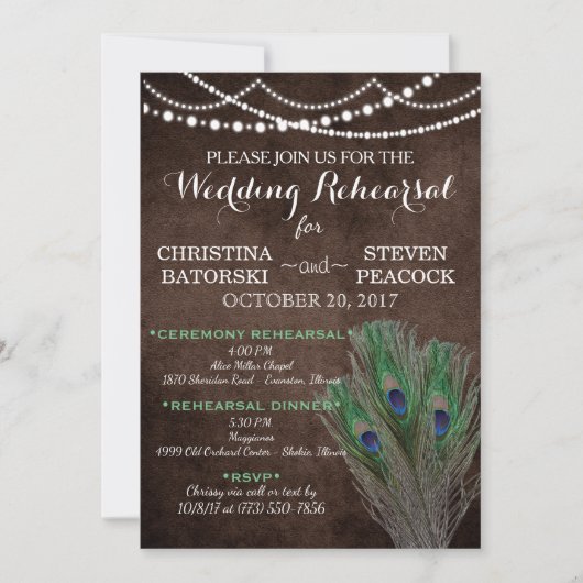 Invitation Peacock Boho Pays Bois Russe Mariage (Devant)