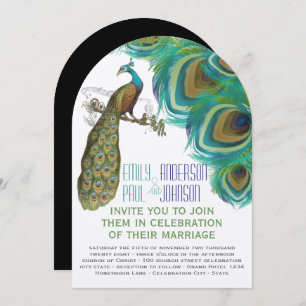 Invitation Peacock Boho Plumes de Bohème avec Peacock
