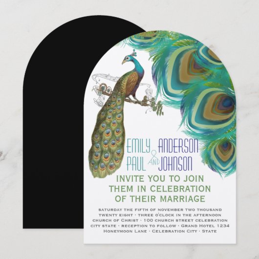Invitation Peacock Boho Plumes de Bohème avec Peacock (Devant / Derrière)