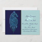 Invitation Peacock de henné (Mariage) (bleu) (Devant)
