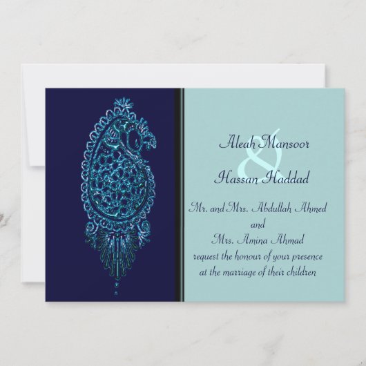 Invitation Peacock de henné (Mariage) (bleu) (Devant)