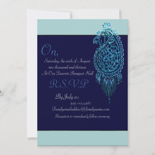 Invitation Peacock de henné (Mariage) (bleu) (Dos)
