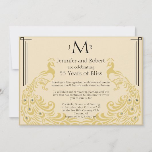 Invitation Peacock Elegance Art Déco Mariage Anniversaire (Devant)