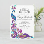 Invitation Peacock Fancy violet et Fête des mariées Turquoise (Debout devant)