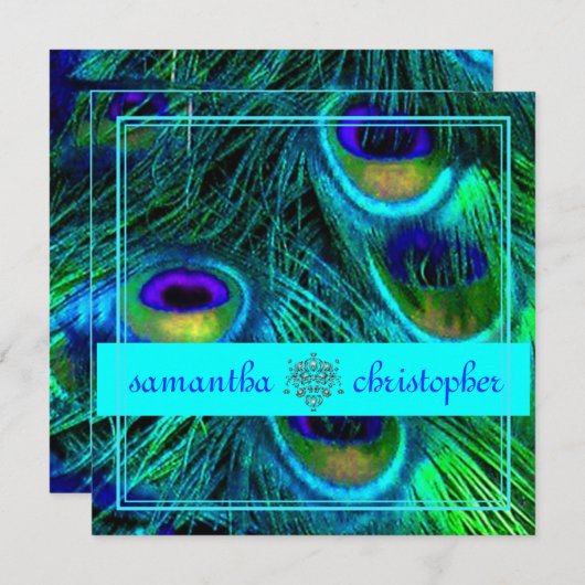 INVITATION PEACOCK FEATHER/AQUA/TURQUOISE VOIR DESCRIPTION (Devant / Derrière)