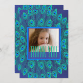 INVITATION PEACOCK FEATHER DÉCORATIVE RÉPÉTER MOTIF BLEU (Devant / Derrière)