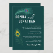 Invitation Peacock Feather Emerald Green Mariage moderne chic (Devant / Derrière)