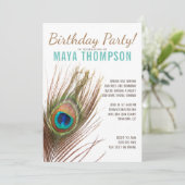 Invitation Peacock Feather fête d'anniversaire (Debout devant)