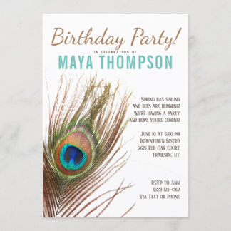Invitation Peacock Feather fête d'anniversaire