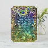 Invitation Peacock Feather Mariage Antique Vintage Mask Bokeh (Debout devant)