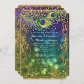 Invitation Peacock Feather Mariage Antique Vintage Mask Bokeh (Devant / Derrière)