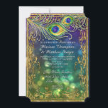 Invitation Peacock Feather Mariage Antique Vintage Mask Bokeh<br><div class="desc">Vous voulez un Faire-part de mariage élégant et festif Peacock Feather Themes Party qui est classe et belle? Ce design, a une parties scintillant scintillante bordure et des plumes de paon couleur main ornées de bijoux en diamant dessinés graphiquement (NOTE : il s'agit d'une invitation à plat il n'y a...</div>
