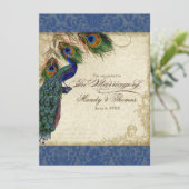 Invitation Peacock & Feather Mariage formel Inviter Marine Bl (Debout devant)