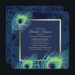 Invitation Peacock Feather Marine Blue Gold Fête des mariées<br><div class="desc">Elégant Peacock Feather with Gold Foil Frame and Navy Blue Abstrait Arrière - plan Personnalisé Bridal Shower Invitation. Customisez le nom, la date, le texte et tous les détails de votre invitation. Cartes de Faire-part de mariage, Enregistrer les Cartes de Date, Cartes de Remerciements, Cadeaux Mariages et Faveurs disponibles dans...</div>