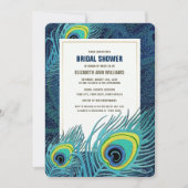 Invitation Peacock Feather Marine Blue Gold Fête des mariées (Devant)