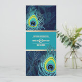 Invitation Peacock Feather Marine Blue Turquoise Gold Mariage (Debout devant)