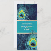 Invitation Peacock Feather Marine Blue Turquoise Gold Mariage (Devant)