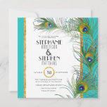 Invitation Peacock Feather Moderne Art Déco Typographie Maria<br><div class="desc">Les plumes de paon sont un motif classique et élégant intemporel pour les mariages. Leur chanteuse irisée ajoute sophistication et beauté à toute célébration ! Ces plumes ont été peintes à la main dans un pastel à l'huile par Audrey Jeanne Roberts, capturant leurs délicates plumes tourbillonnantes et ajoutant un peu...</div>