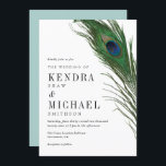 Invitation Peacock Feather Poise Green Retour Mariage Inviter<br><div class="desc">Une carte d'invitation sur le thème de la plumes de paon avec une plume de paon vers le côté et vos détails vers le coin inférieur. A l'inverse, on découvre un doux décor vert mer. Tous les éléments de cet élément sont déverrouillés et ajustables à l'aide de la fonction de...</div>
