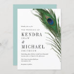 Invitation Peacock Feather Poise Green Retour Mariage Inviter<br><div class="desc">Une carte d'invitation sur le thème de la plumes de paon avec une plume de paon vers le côté et vos détails vers le coin inférieur. A l'inverse, on découvre un doux décor vert mer. Tous les éléments de cet élément sont déverrouillés et ajustables à l'aide de la fonction de...</div>