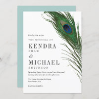 Peacock Feather Poise Green Retour Mariage Inviter
