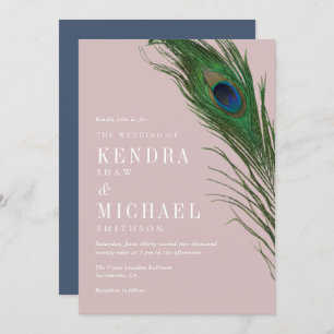 Invitation Peacock Feather Poise Peach Thème Mariage Inviter