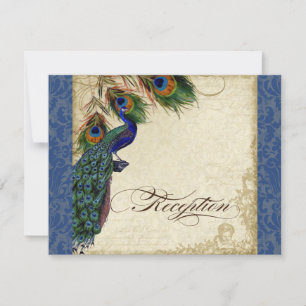 Invitation Peacock & Feather Réception officielle Marine Bleu