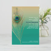 Invitation Peacock Feather Sand et Turquoise Boho Glam Invita (Debout devant)