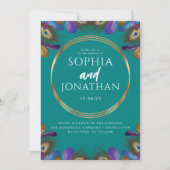 Invitation Peacock Feather Turquoise Vert Mariage Moderne Chi (Devant)