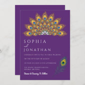 Invitation Peacock Feather violet Mariage moderne chic (Devant / Derrière)