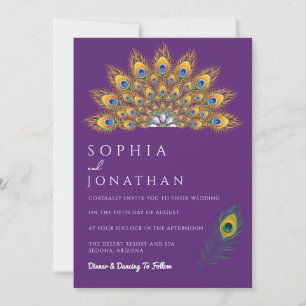 Invitation Peacock Feather violet Mariage moderne chic