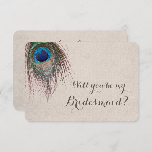 Invitation Peacock Feather Will You Be My Bridesmaid (Devant / Derrière)
