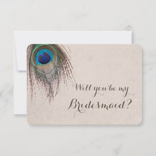 Invitation Peacock Feather Will You Be My Bridesmaid (Devant)