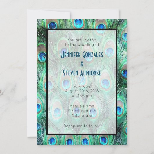 Invitation Peacock Feathers Exotic Watercolor Mariage Inviter (Devant)