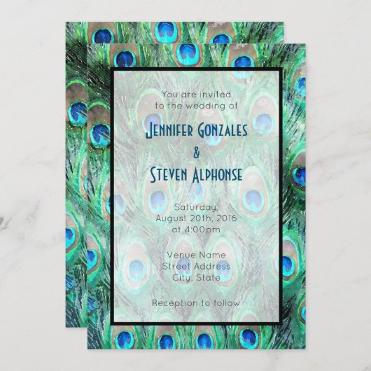 Invitation Peacock Feathers Exotic Watercolor Mariage Inviter (Devant / Derrière)