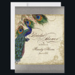Invitation Peacock & Feathers Fête des mariées argent métal<br><div class="desc">SÉLECTION DU PAPIER : Ceci est montré sur "papier de base", un autre grand choix serait "glace métallique" qui est une surface blanche et brillante perle. Il serait également magnifique sur le lin "Champagne Metallic", feutre ou l'un des autres choix. PALETTE DE COULEUR : argent métallique, tan, crème bleu royal,...</div>