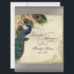 Invitation Peacock & Feathers Fête des mariées argent métal<br><div class="desc">SÉLECTION DU PAPIER : Ceci est montré sur "papier de base", un autre grand choix serait "glace métallique" qui est une surface blanche et brillante perle. Il serait également magnifique sur le lin "Champagne Metallic", feutre ou l'un des autres choix. PALETTE DE COULEUR : argent métallique, tan, crème bleu royal,...</div>