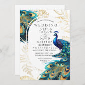 Invitation Peacock Feathers Flora Mariage (Devant / Derrière)