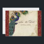Invitation Peacock & Feathers Formal Enregistrer la date Bour<br><div class="desc">SÉLECTION DU PAPIER : Ceci est montré sur "papier de base", un autre grand choix serait "glace métallique" qui est une surface brillante blanche et percée. Il serait également magnifique sur le lin "Champagne Metallic", feutre ou l'un des autres choix. PALETTE DE COULEUR : rouge bordeaux profond, bronzé, crème, bleu...</div>