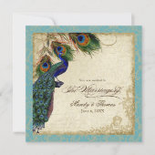 Invitation Peacock & Feathers Mariage formel Inviter Aqua Blu (Devant)