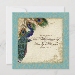 Invitation Peacock & Feathers Mariage formel Inviter Aqua Blu