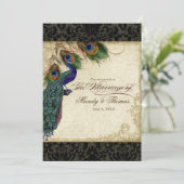 Invitation Peacock & Feathers Mariage formel Inviter Noir (Debout devant)