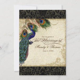 Invitation Peacock & Feathers Mariage formel Inviter Noir