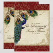 Invitation Peacock & Feathers Mariage formel Inviter Rouge (Devant / Derrière)