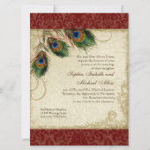 Invitation Peacock & Feathers Mariage formel Inviter Rouge (Dos)