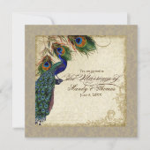 Invitation Peacock & Feathers Mariage formel Inviter Taupe Ta (Devant)